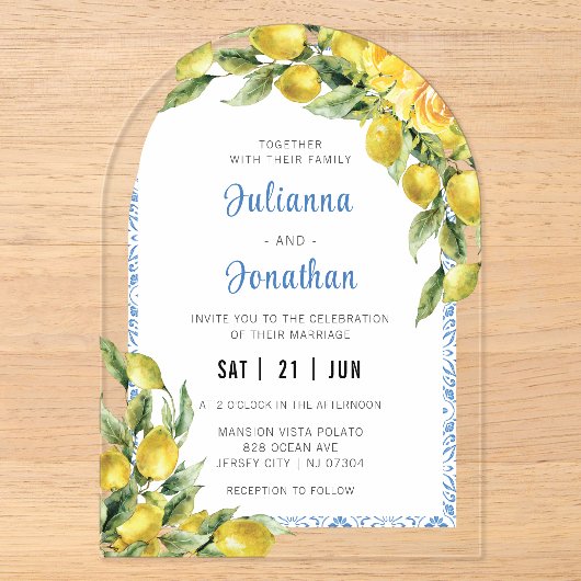 Faire-part de mariage en acrylique Citron Italien (Recto)