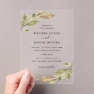 Faire-part de mariage en acrylique clair Leaf