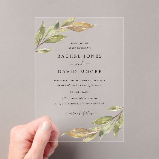Faire-part de mariage en acrylique clair Leaf (In situ (ordinateur de poche))