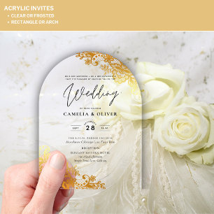 Faire-part de mariage en ACRYLIQUE Doré Dentelle É