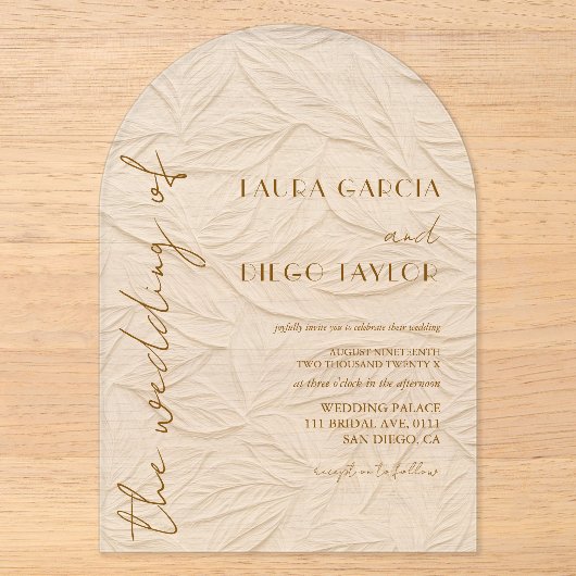 Faire-part de mariage en acrylique feuilles d'ivoi (Recto)