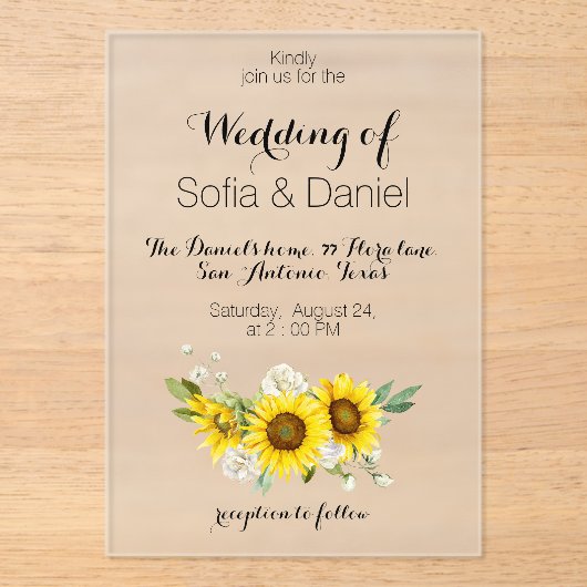 Faire-part de mariage en acrylique rose blanche to (Recto)