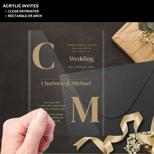 Faire-part de mariage en ACRYLIQUE TEXTE DORÉ Mini