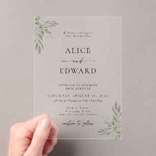 Faire-part de mariage en acrylique vert sauge mode