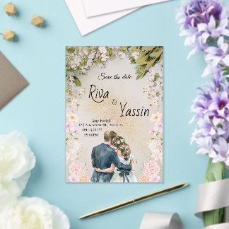 Faire-Part de Mariage en Acrylique Watercolor Bloo