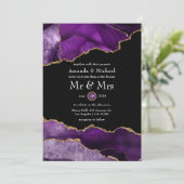 Faire-part de mariage en agate or et violet (Debout devant)
