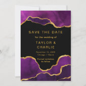 Faire-part de mariage en agate peinte en violet et (Devant)