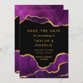 Faire-part de mariage en agate peinte en violet et (Devant / Derrière)