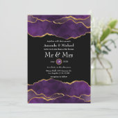 Faire-part de mariage en Agate Violet et Or (Debout devant)