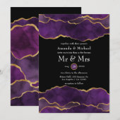 Faire-part de mariage en Agate Violet et Or (Devant / Derrière)