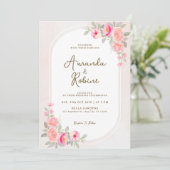 Faire-part de mariage en arc rose floral (Debout devant)