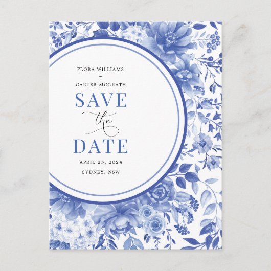 Faire-part de mariage en bleu botanique de style c (Devant)