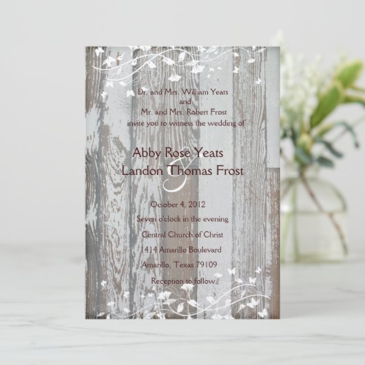 Faire-part de mariage en bois ancien pâle - Teinte (Debout devant)