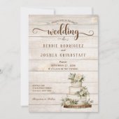 Faire-part de mariage en bois avec gâteau rustique (Devant)