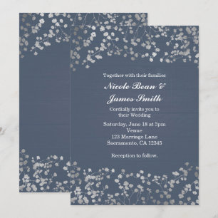 Faire-part de mariage en bois bleu et baby's breat