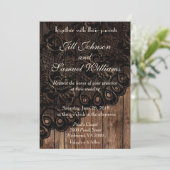 Faire-part de mariage en bois Brown et en dentelle (Debout devant)