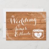 Faire-part de mariage en bois de chêne rustique et (Devant)