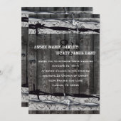 Faire-part de mariage en bois de dentelle et fils  (Devant / Derrière)