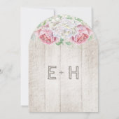 Faire-part de mariage en bois de ferme rose et ver (Dos)