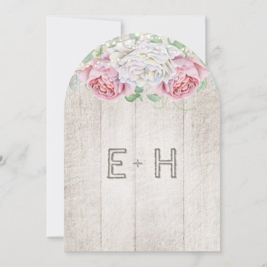 Faire-part de mariage en bois de ferme rose et ver (Dos)