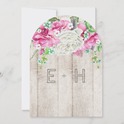 Faire-part de mariage en bois de ferme rose et ver (Dos)