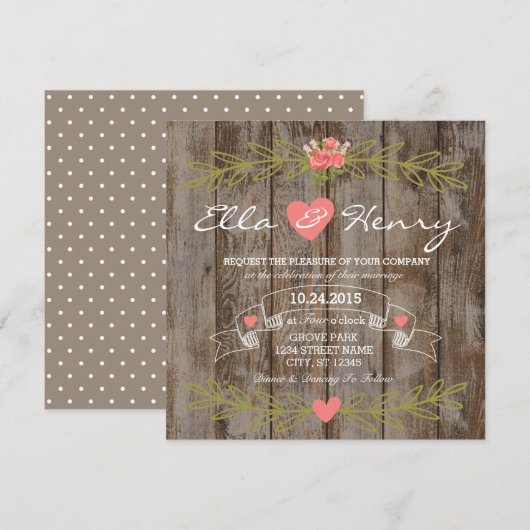 Faire-part de mariage en bois de grange rustique (Devant / Derrière)