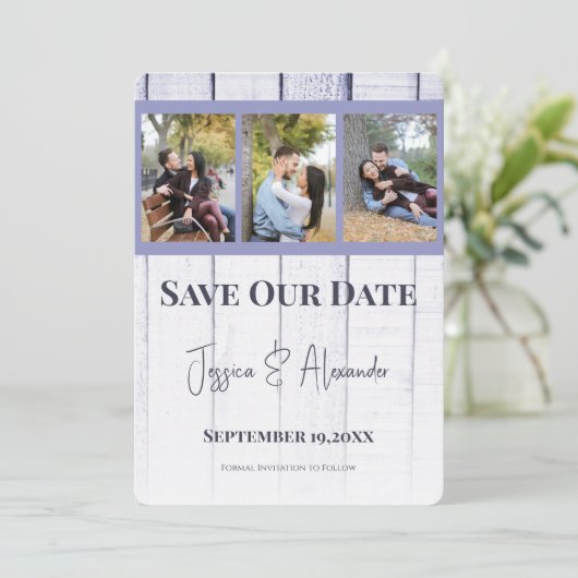 Faire-part de mariage en bois de lavande avec coll (Debout devant)