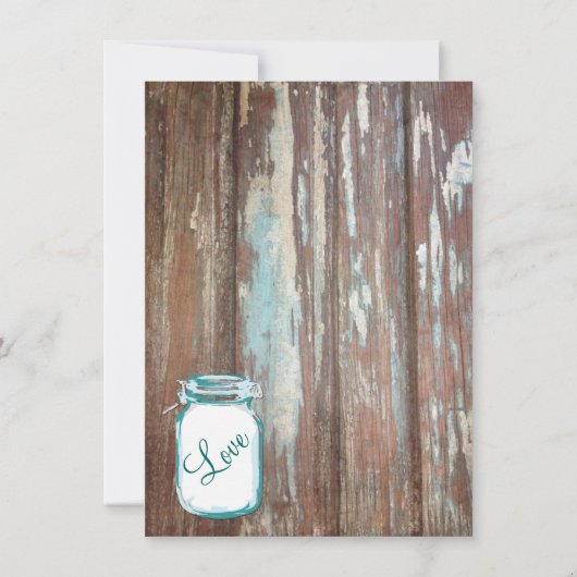 Faire-part de mariage en bois de l'Turquoise Mason (Dos)