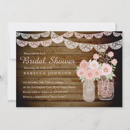 Faire-part de mariage en bois et pot Mason en dent (Devant)
