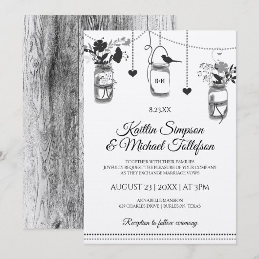 Faire-part de mariage en bois kraft rustique dans (Devant / Derrière)