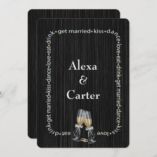 Faire-part de mariage en bois noir (Devant / Derrière)