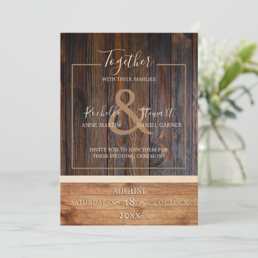 Faire-part de mariage en bois rustique (Debout devant)