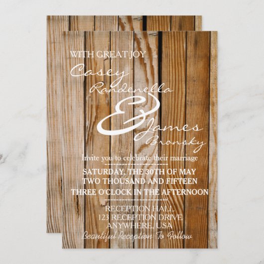 Faire-part de mariage en bois rustique (Devant / Derrière)