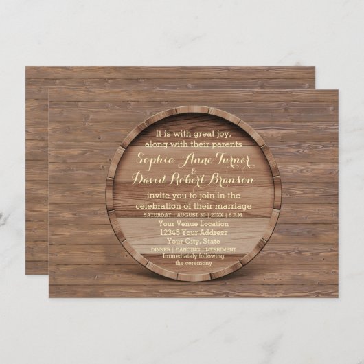 Faire-part de mariage en bois rustique (Devant / Derrière)