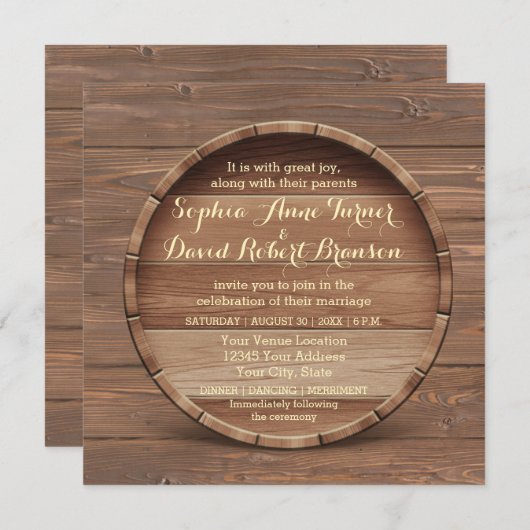 Faire-part de mariage en bois rustique (Devant / Derrière)