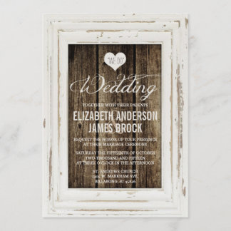 Faire-part de mariage en bois rustique à cadre Vin