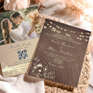 Faire-part de mariage en bois rustique avec guirla