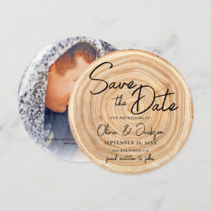 Faire-part de mariage en bois rustique avec photo