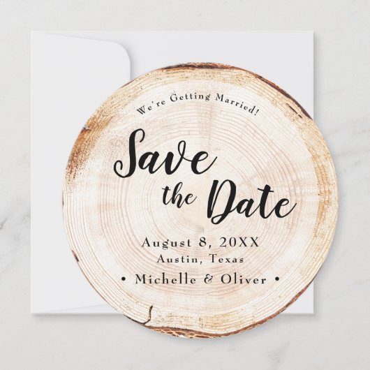 Faire-part de mariage en bois rustique avec photo (Devant)