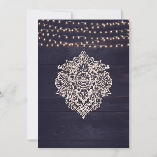 Faire-part de mariage en bois rustique bleu nuit (Dos)