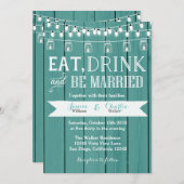 Faire-part de mariage en bois rustique bleu turquo (Devant / Derrière)