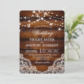 Faire-part de mariage en bois rustique dentelle (Debout devant)