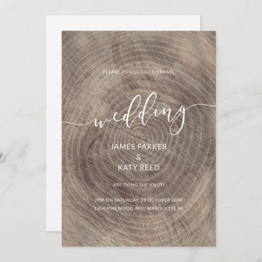 Faire-part de mariage en bois rustique et élégant (Devant / Derrière)