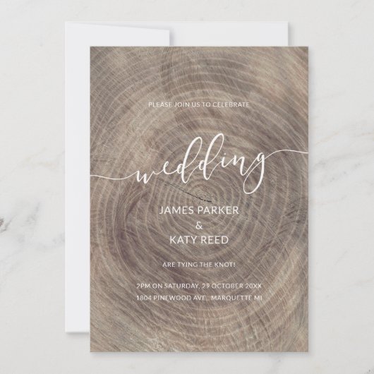 Faire-part de mariage en bois rustique et élégant (Devant)