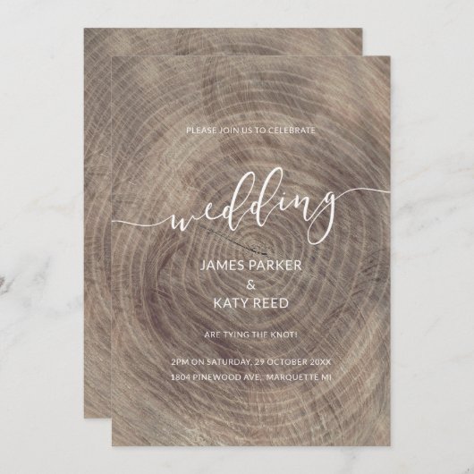 Faire-part de mariage en bois rustique et élégant (Devant / Derrière)