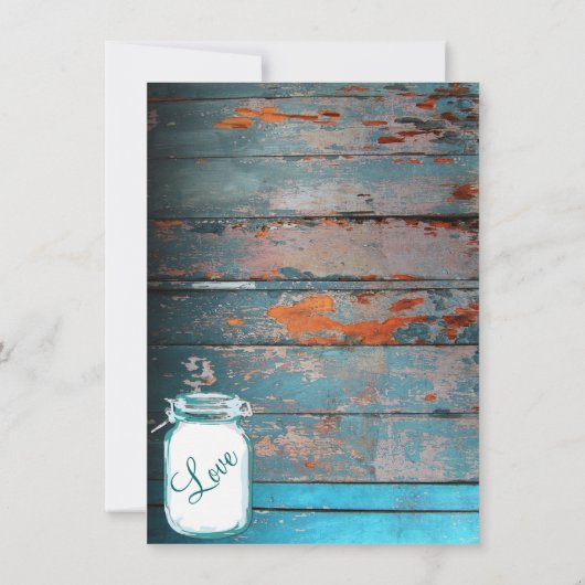 Faire-part de mariage en bois rustique Turquoise M (Dos)