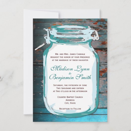 Faire-part de mariage en bois rustique Turquoise M (Devant)