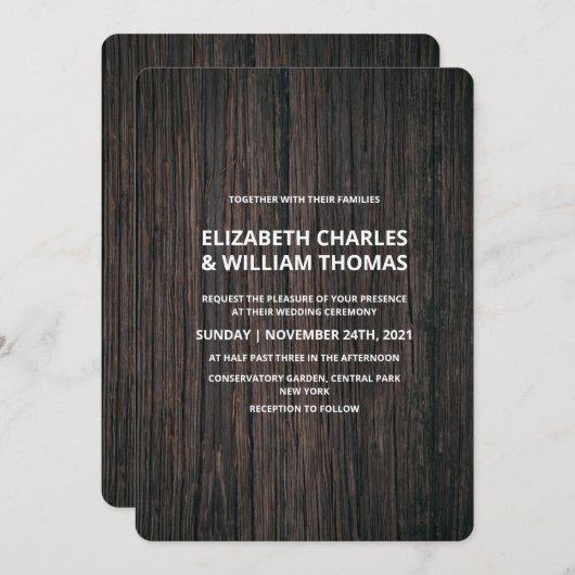 Faire-part de mariage en bois texturé rustique (Devant / Derrière)