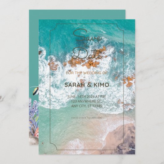 Faire-part de mariage en bord de mer (Devant / Derrière)