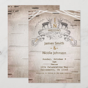 Faire-part de mariage en bouleau cerf rustique et 